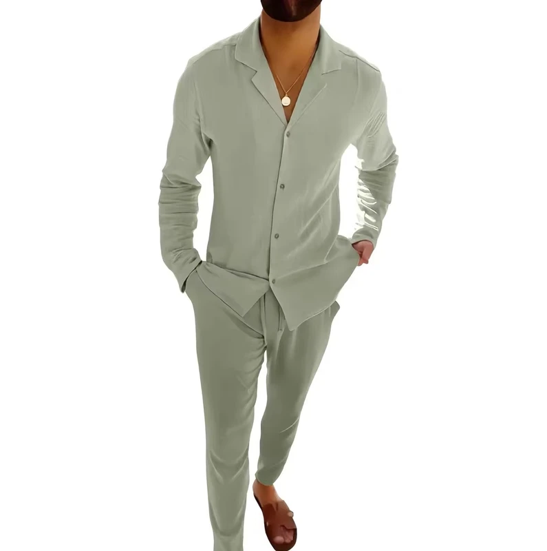 CHINEE Men's Sets Linen Spring Autumn Leisure Suit Long Sleeve Shirts And Trousers Two Piece Sets Fashion Men Clothing