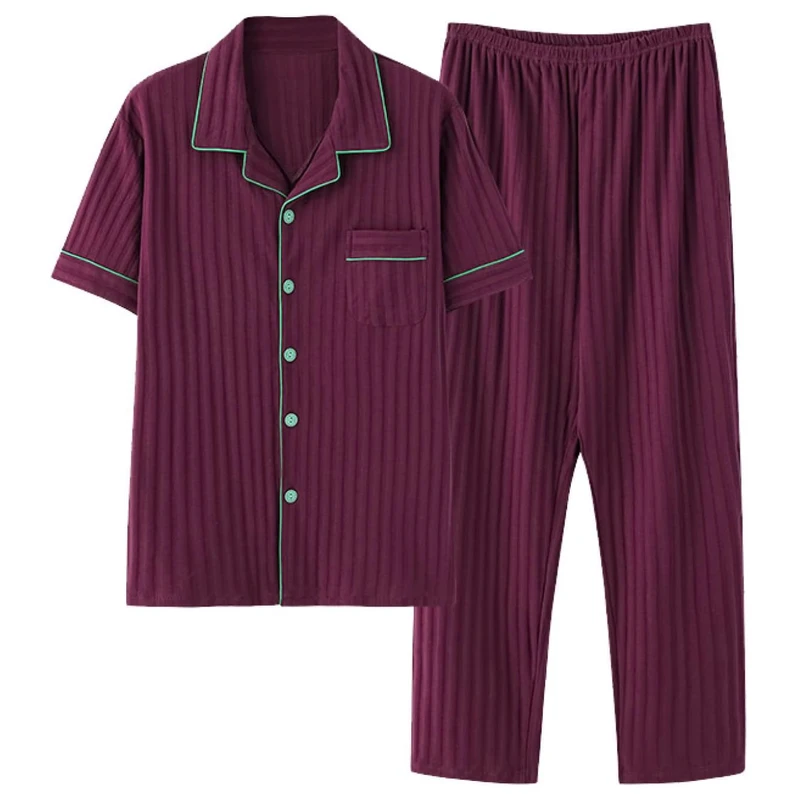 CHINEE Men's Sleepwear Suit 100% Cotton Full Sleeve Shirt & Trouser 2 Piece Casual Sleeping Suit For Men Custom Logo