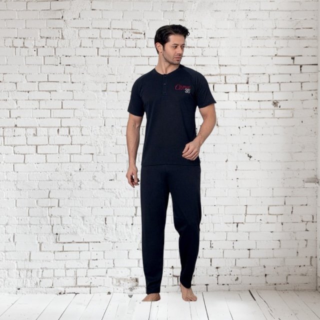 CHINEE Men's Soft Knitted Thermal Pajama Set Long Sleeve Breathable Cotton Comfortable Sleepwear Loungewear Relax Stylish Pajamas Set