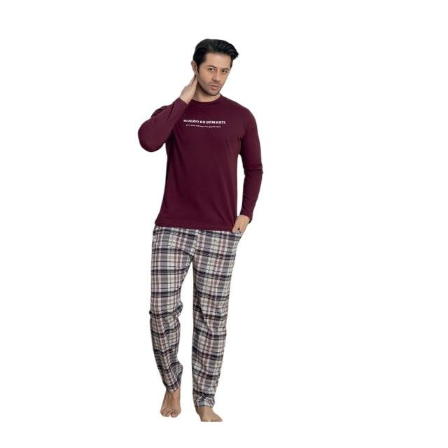 CHINEE Men's Soft Knitted Thermal Pajama Set Long Sleeve Breathable Cotton Quick Dry Comfortable Sleepwear Home Wear Loungewear Relax