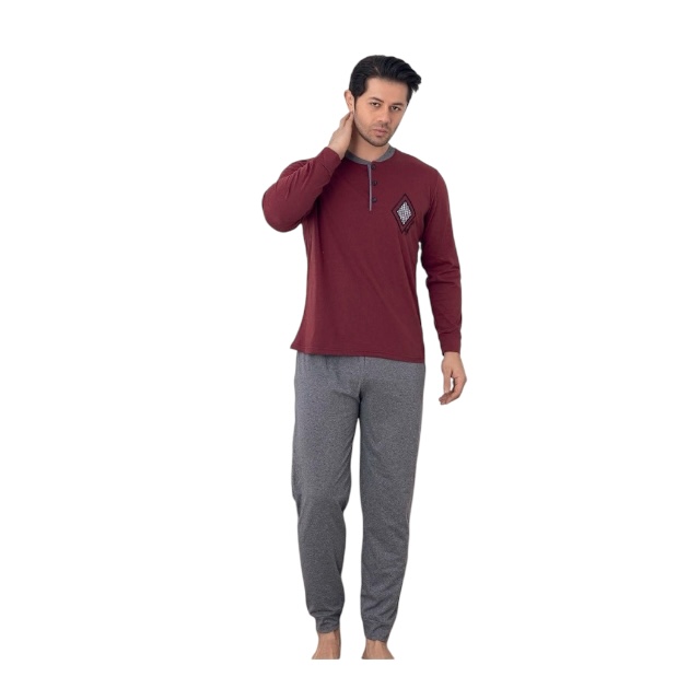 CHINEE Men's Soft Thermal Long Sleeve Breathable Cotton Pajama Set Quick Dry Comfortable Sleepwear Loungewear Stylish Design Pockets