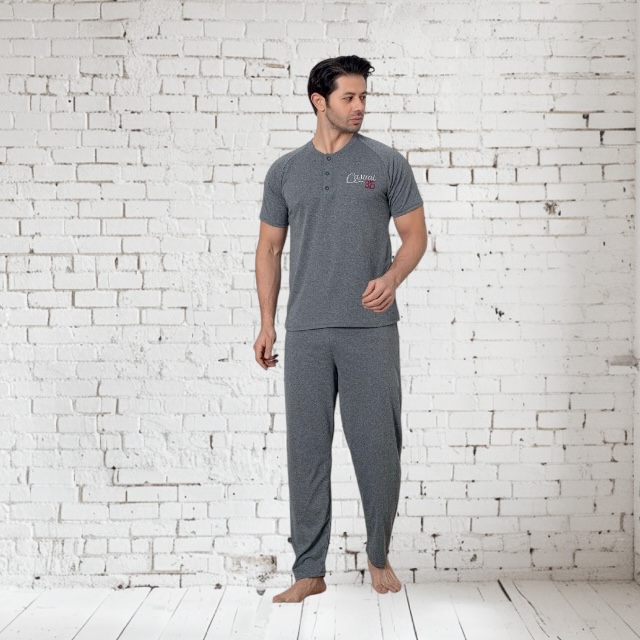 CHINEE Men's Soft Thermal Long Sleeve Breathable Cotton Spandex Blend Comfortable Sleepwear Lounge Wear Pajamas Set