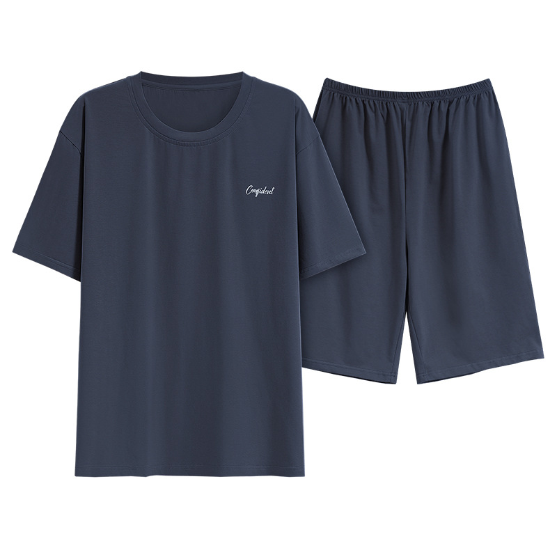 CHINEE Men's Summer Breathable Short Pajama Set Loose Fit Plus Size Solid Color Homewear Sleepwear Lightweight Loungewear