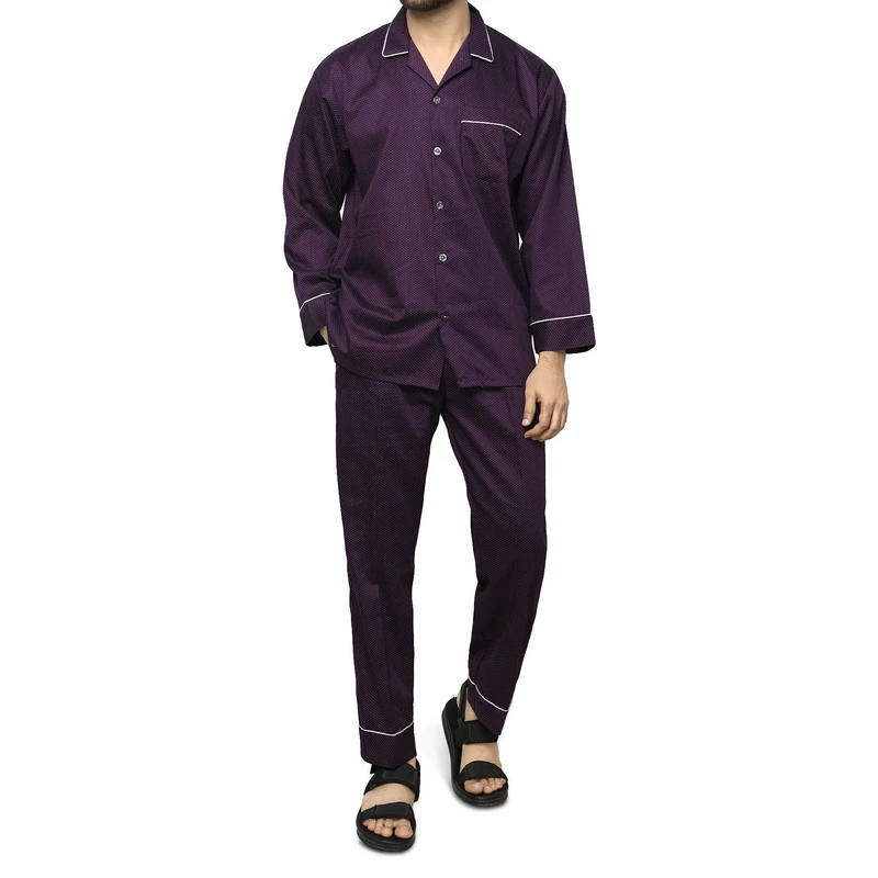 CHINEE Men's Summer Breathable Soft Terry Pajama Set Plus Size Thermal Sleepwear Shirt Trousers
