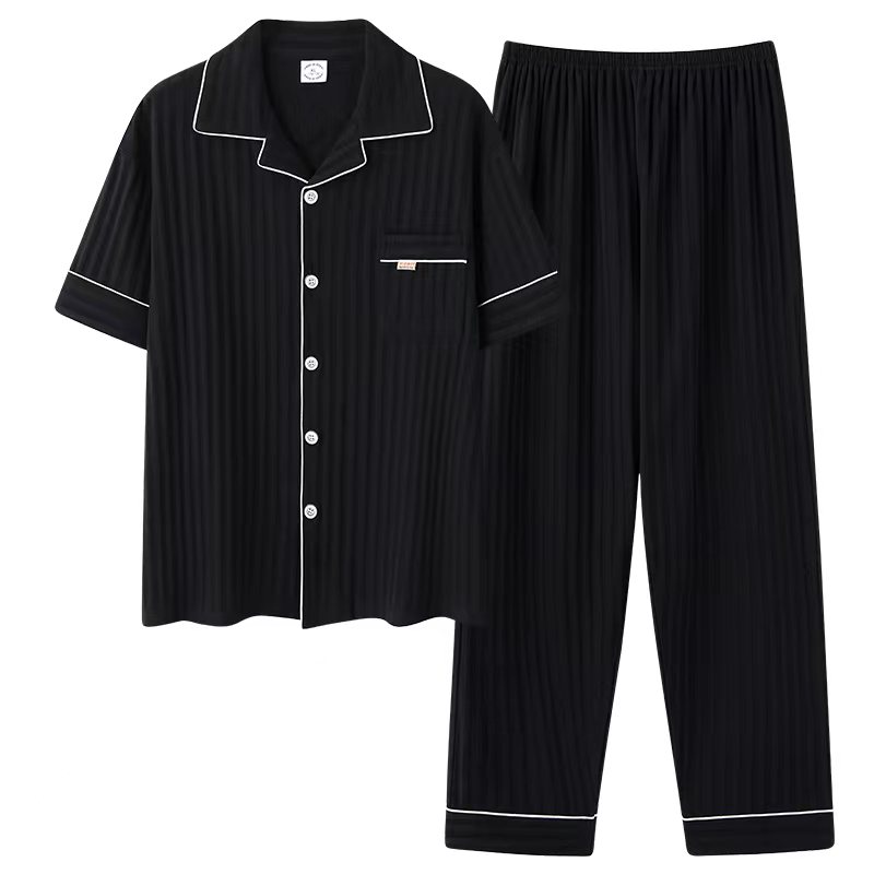 CHINEE Men's Summer Cotton Pajamas Short Sleeved Print Trunks Quick Dry Breathable Home Wear Plus Size Suit