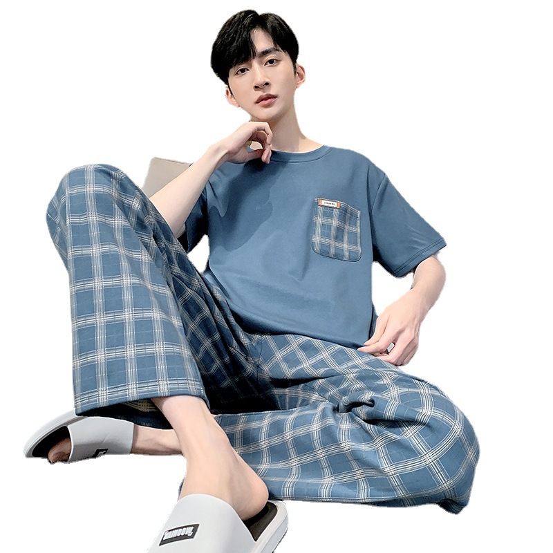 CHINEE Men's Summer Short Sleeve Pajama Set Lightweight Breathable Minimalist Homewear Casual Loungewear Sleepwear for Hot Weather