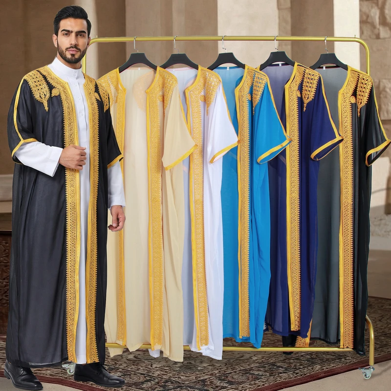 CHINEE Men's Traditional Islamic Embroidered Robe Arabic Middle Eastern Menswear Multi Color Formal Occasion Thobe
