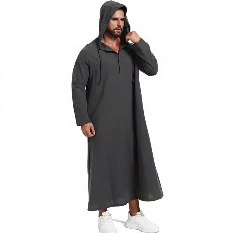 CHINEE Men's Traditional Korean Hooded Robe Cotton Viscose Spring Summer Casual Polka Dot Long Sleeve Super Loose Fit Sustainable