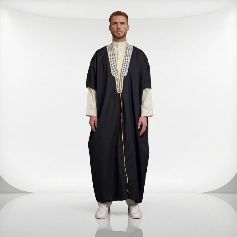 CHINEE Men's Traditional Thobe Robe Middle Eastern Festival Dress 100% Woven Polyester Computer Embroidery