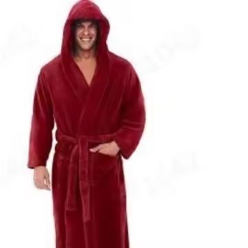 CHINEE Men's Unisex Long Winter Hooded Terry Cloth Bathrobe Flannel Breathable Pockets Plus Size Solid Hand Wash Sleepwear 100%