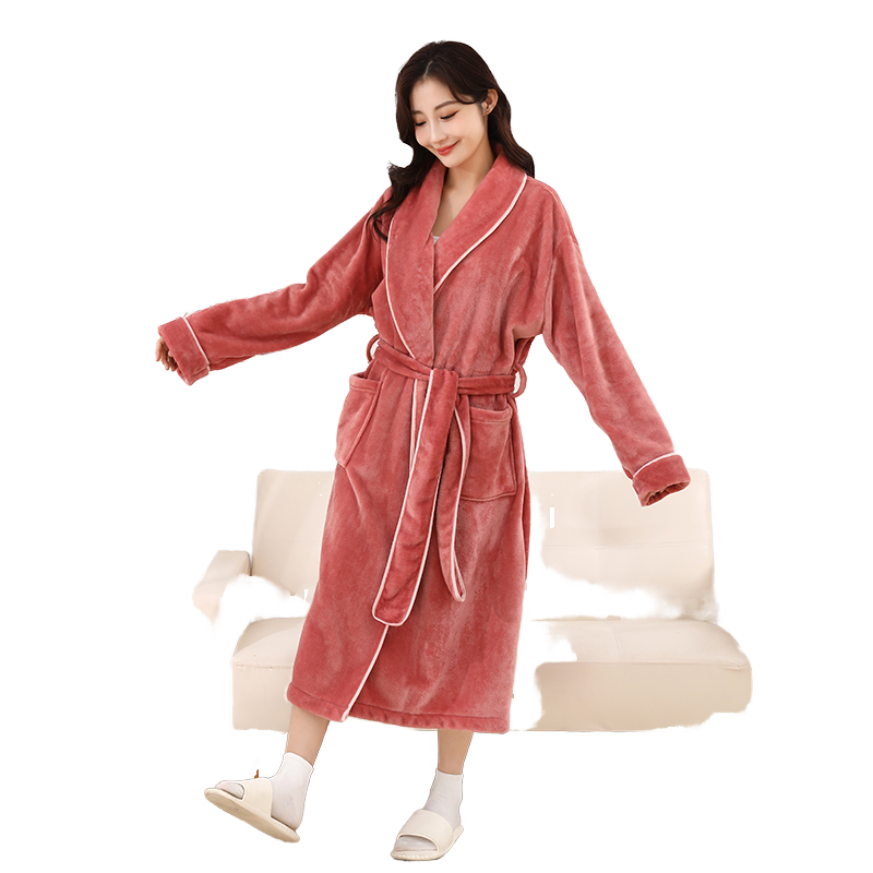 CHINEE Men's Women's Long Flannel Bathrobes Quick Drying Nightgown For Household Use With Lapel Absorbent For Comfortable Bath Robes