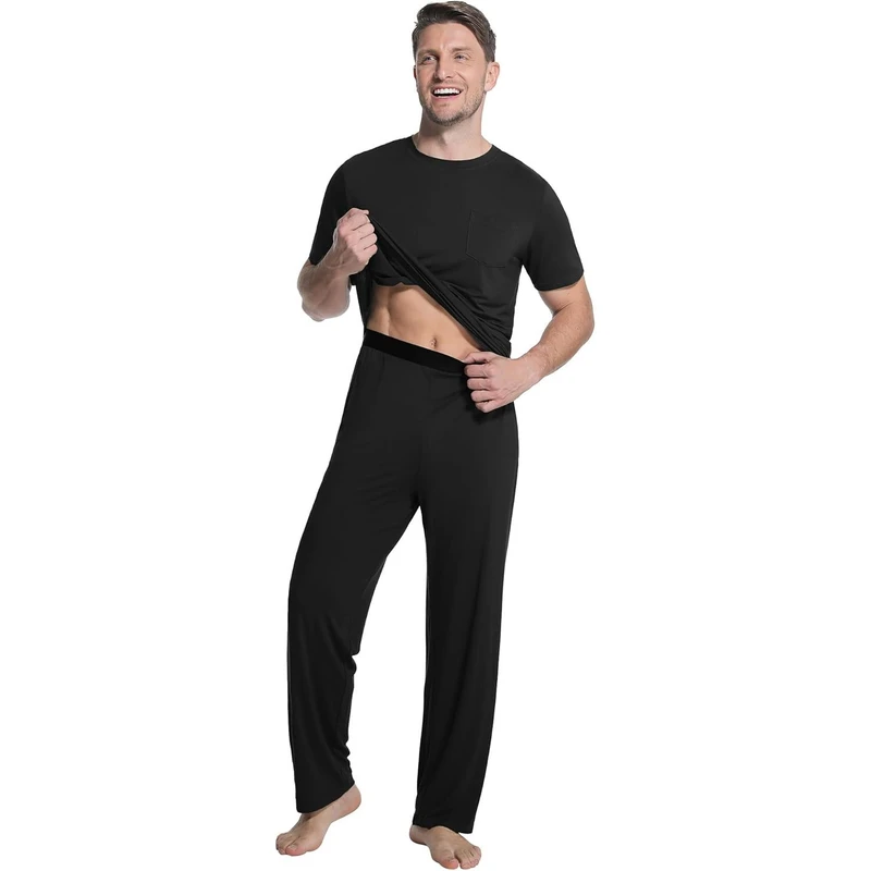 CHINEE Micro Modal Soft Men's Pajamas Set Short Sleeve Sleepwear Cooling Viscose Bamboo Loungewear With Pockets Mens Pyjamas Pijama Set