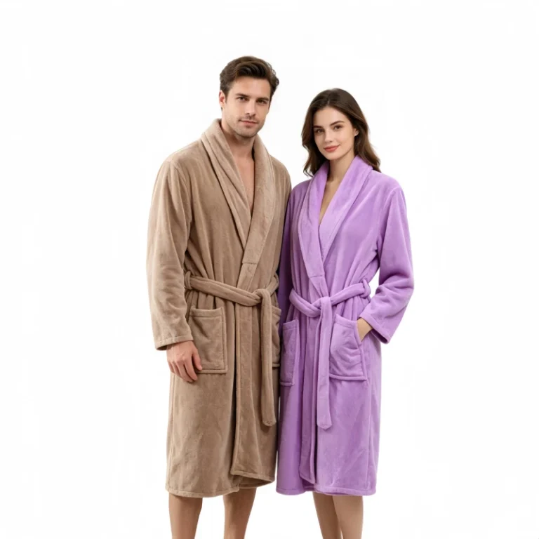 CHINEE-Microfiber-Coral-Fleece-Couple-Bathrobe-Ultra-Soft-Thick-Plush-Long-Robe-Absorbent-Spa-Sleepwear