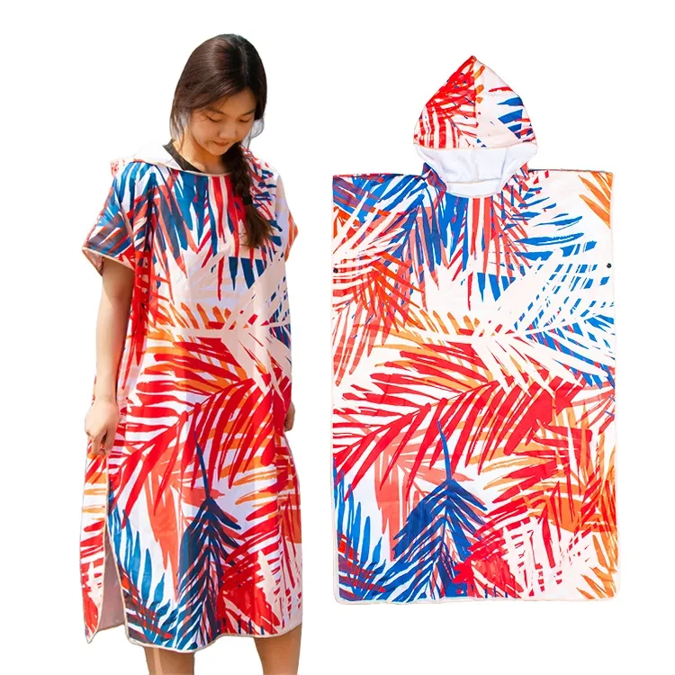 CHINEE Microfiber Hooded Robe Surf Poncho Beach Towel Absorbent Sand Free for Adults for Swim Gym Travel with Custom Logo