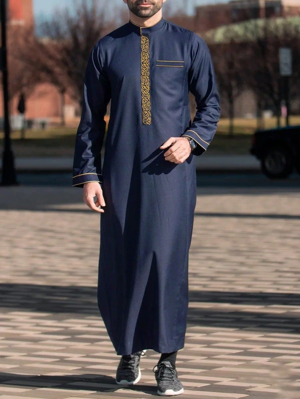 CHINEE Middle East Muslim Men's Robe Long Sleeve Short Sleeves Arabic Ethnic Style Embroidery Stand Collar Turbans Thobe Men Muslim