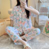CHINEE Milk Silk Women's Sleepwear Set Women Summer Printed Pajamas Suit Ladies Home Wear