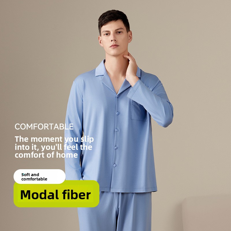 CHINEE Modal Cotton Breathable Comfortable Long Sleeved Pajamas Homewear Suit Men's Long Pants