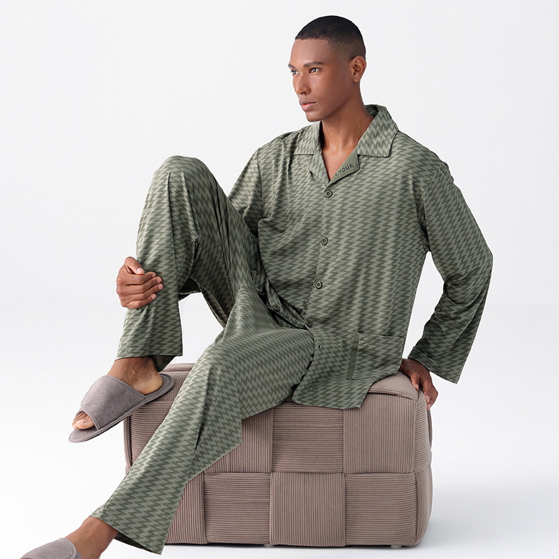 CHINEE Modal Cotton Men's Pajamas Long Two-piece Breathable Pattern Loose Fit Large Size Men's Pajamas