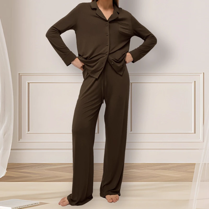 CHINEE Modal Pajamas Set for Women Long Sleeve Long Pants Loose Comfortable Loungewear Set Soft Breathable Sleepwear