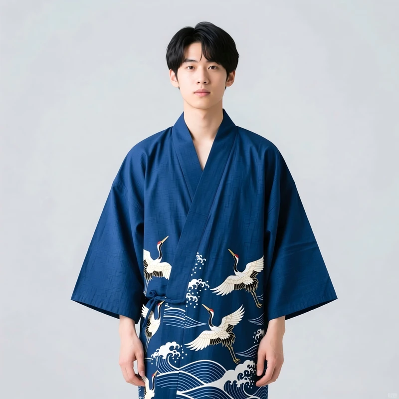 CHINEE Modern Kimono Cardigan Men Loose Fit Japanese Style Beach Cover Up HAPPI