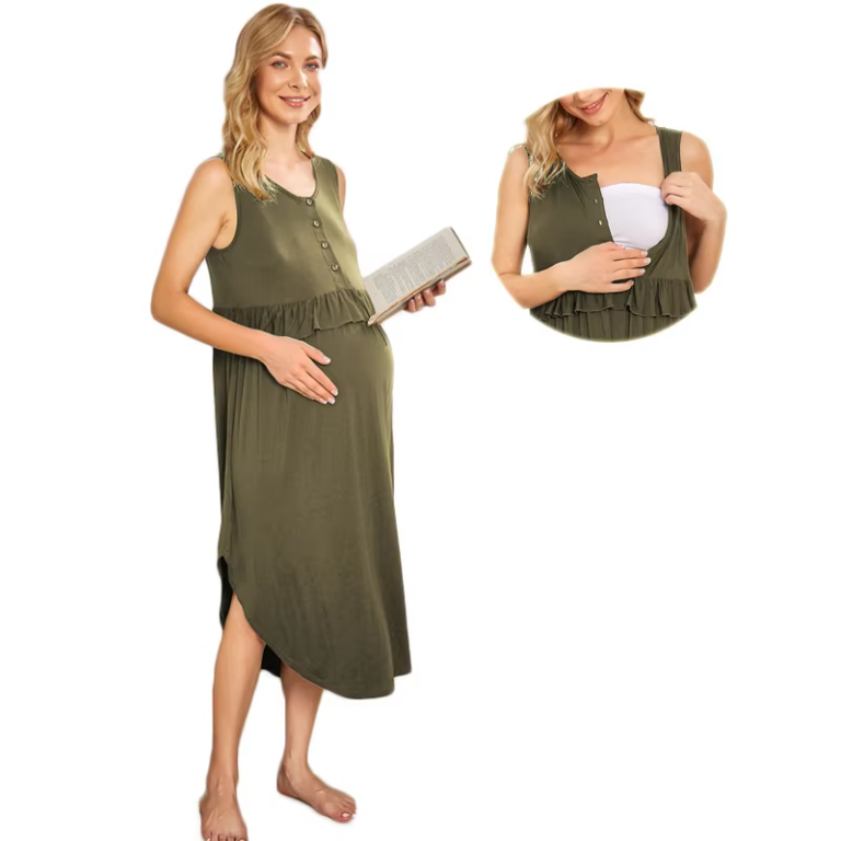 CHINEE-Modern-Womens-Casual-Pleated-Long-Skirt-Summer-Home-Wear-Nightgown-Breastfeeding-Maternity-Dress-for-Maternity-beyond