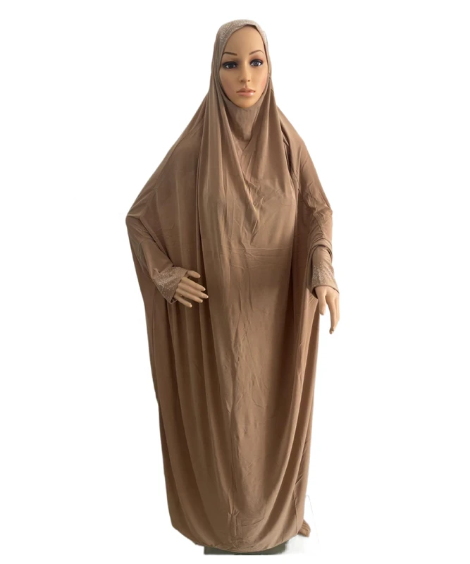 CHINEE Modest Malaysia One Piece Prayer Dress Solid Color Hooded Instant Khimar Dresses Robe for Women S419
