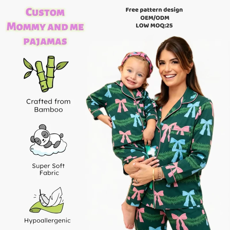 CHINEE Mommy and Me Pajama Two Piece Sets Custom Design Matching Outfit for Mother Kids