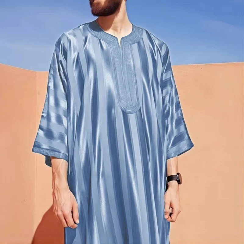 CHINEE Moroccan Men's Thobes Muslim Embroidery Jubbah Islamic Clothing Arab Saudi Fashion Thawb Robe for Man M0076