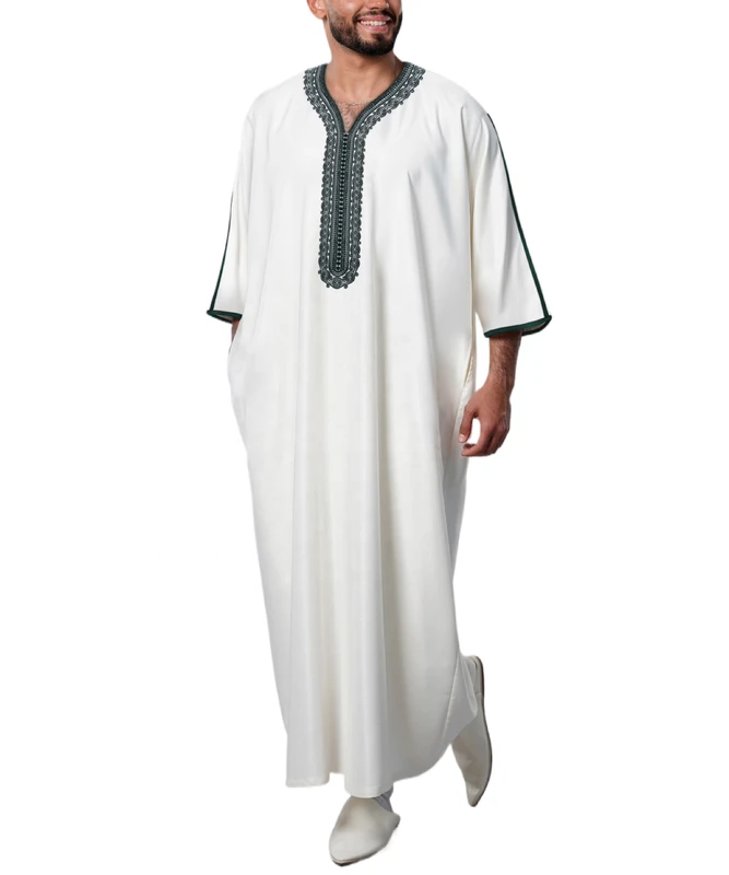 CHINEE Moroccan Men's Thobes Muslim Embroidery Jubbah Islamic Clothing Arab Saudi Fashion Thawb Robe for Man M0107