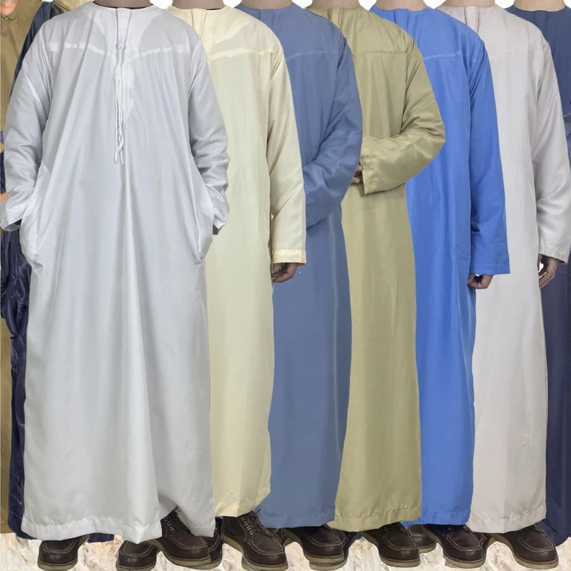CHINEE Moroco Men's Traditional Long Robe Egypt Qatari Abaya Jubba for Hajj Pray Summer Clothes From Songshi