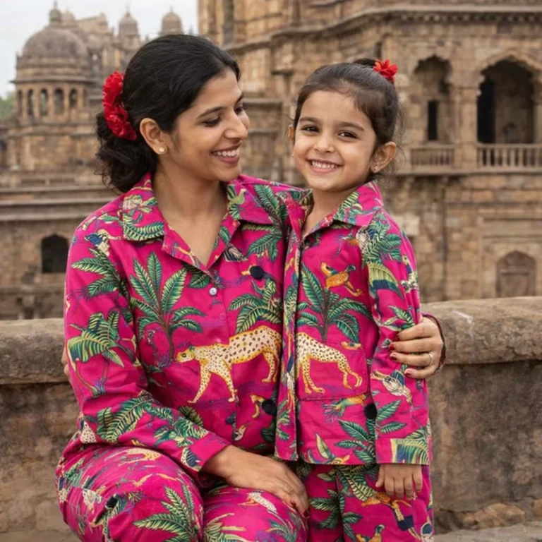 CHINEE-Mother-Daughter-Matching-Elastic-Waist-3-Piece-Short-Sleeve-Casual-Pajama-Set-Summer-Autumn-Cloud-Cotton-Cartoon-Breathable-ODM
