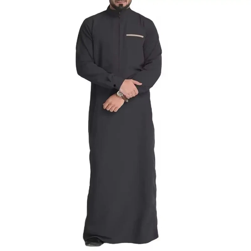 CHINEE Muslim Arabic Men Casual Beaded Loose Stand Collar Long Sleeves Abaya Robe Middle East Islamic