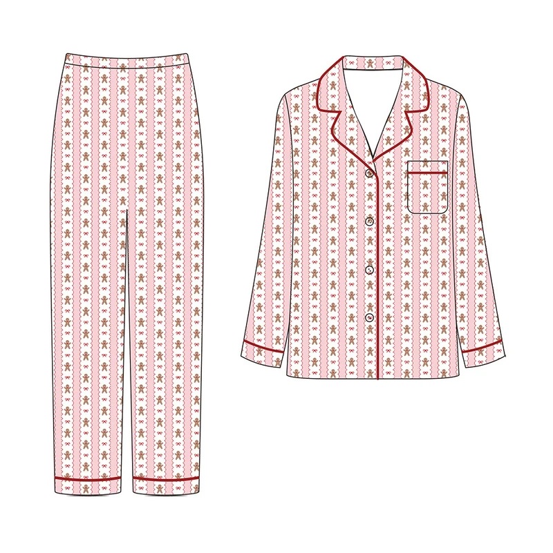 CHINEE New Arrival Loungewear Women Sets Skin Friendly Bow Print Womens Sleepwear Long Cotton Pajama Set