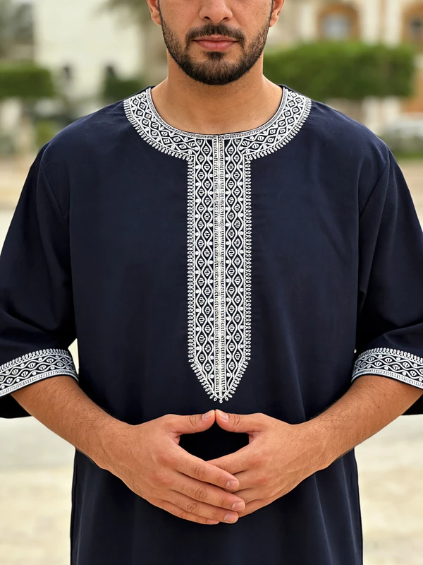 CHINEE New Arrival Men's Embroidered Polyester Robe Thobe Pullover Gandoura Solid Color Four Seasons Leisure Ethnic Middle East