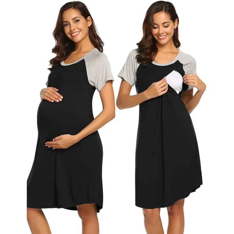 CHINEE-New-Arrive-Soft-Women-Nursing-Nightgown-Delivery-Gown-for-Mom-Short-Sleeve-Maternity-Sleepwear-Dress