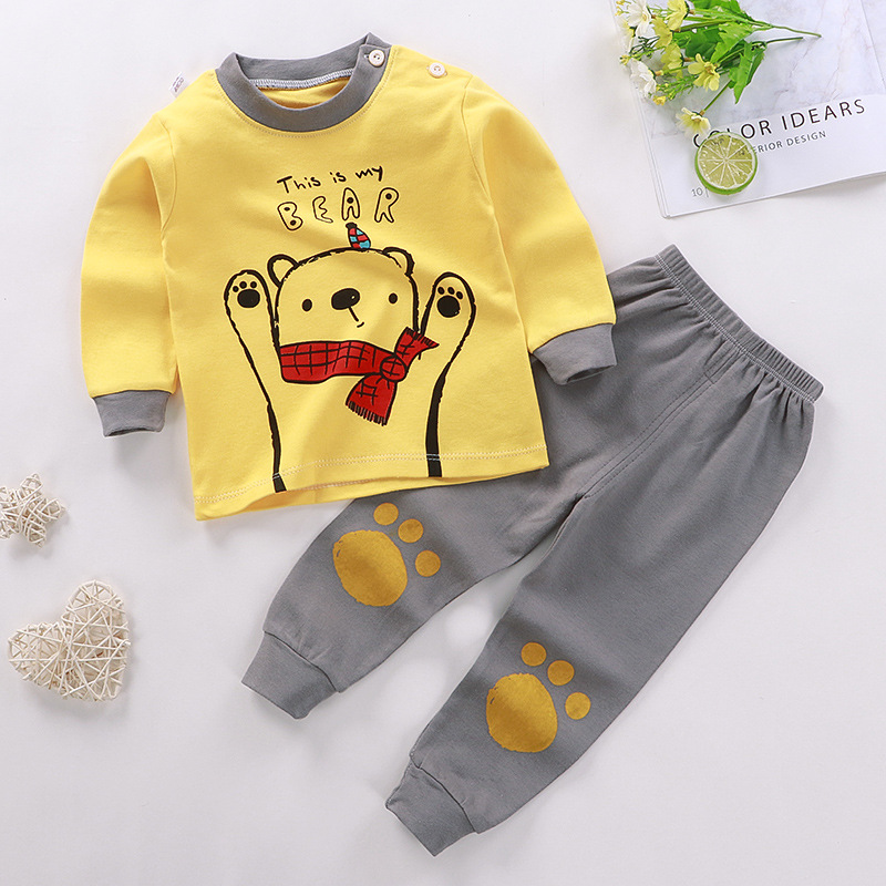 CHINEE New Child Pure Cotton Underwear Two Piece Boys Girls Autumn Bear Pattern Long Sleeve Pajama Suits Home Wear