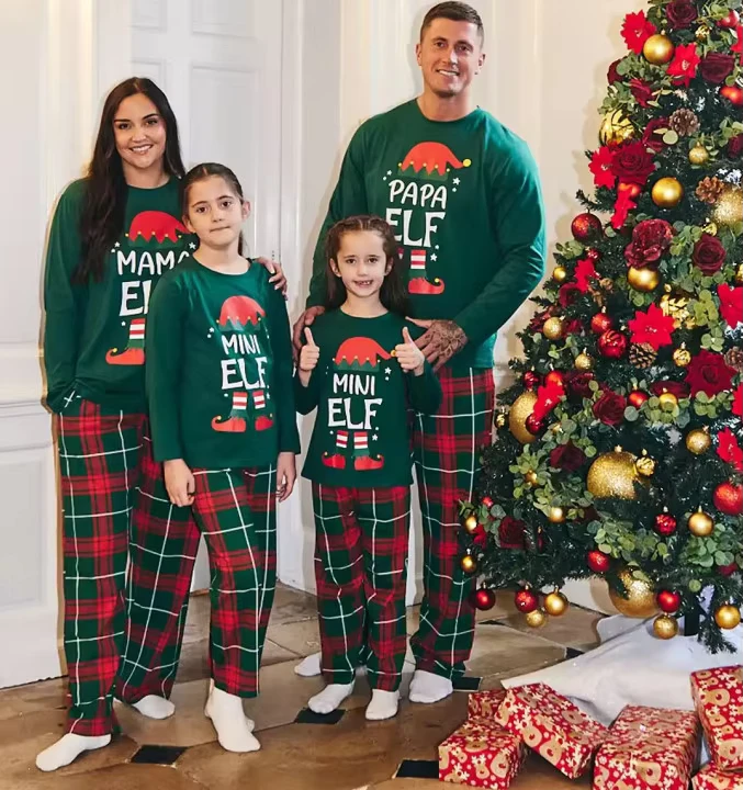 CHINEE New Christmas Printed Parent and Child Pajamas Set Long Sleeve Family Matching Homewear
