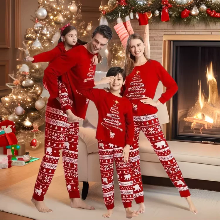 CHINEE New Couples Christmas Family Matching Pajamas Set Red Santa Mother Kids Clothes Christmas Pajamas for Family Clothing Set