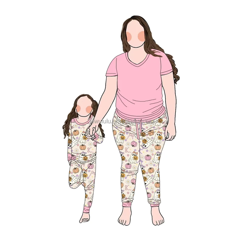 CHINEE New Design 2pcs Bamboo Comfortable Mommy and Me Sleepwear Pajamas Set Family Matching Outfits for Children