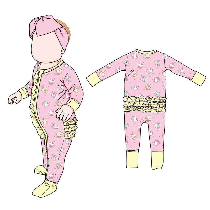 CHINEE New Design Baby Girls Bamboo Pajamas Long Sleeve O Neck Luxurious Baby Girl Cozy And Soft Romper Bodysuit Ruffle Butt