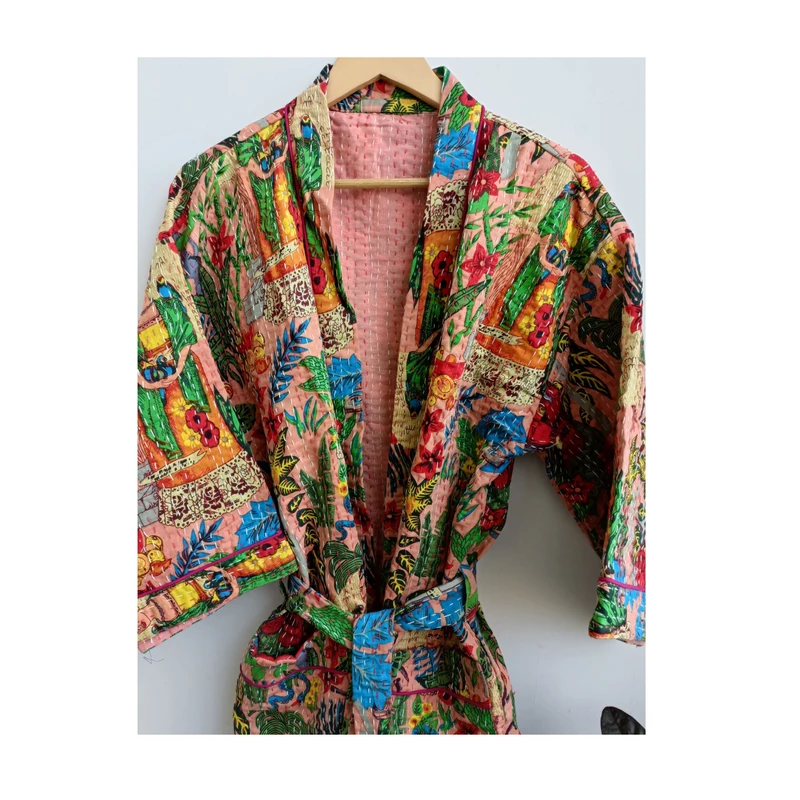 CHINEE New Design Kantha Kimono Bath Robes Luxury Knee Length Kimono for Bridesmaids