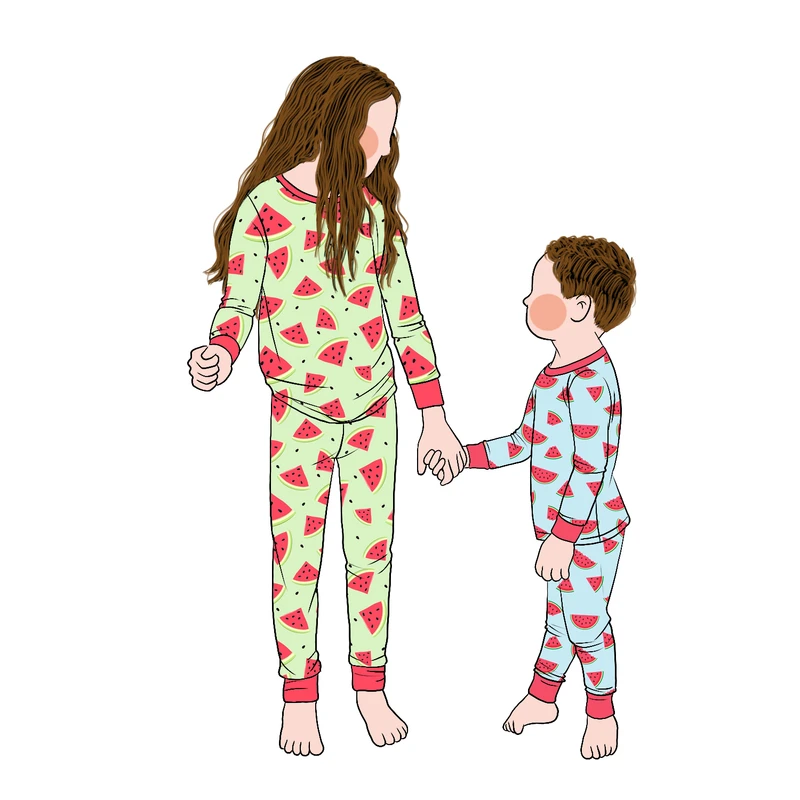 CHINEE New Design Toddler Baby Girls and Boys Luxe Bamboo Long Sleeve Fruit Print Sleepwear Two Piece Sleep Pajamas Set