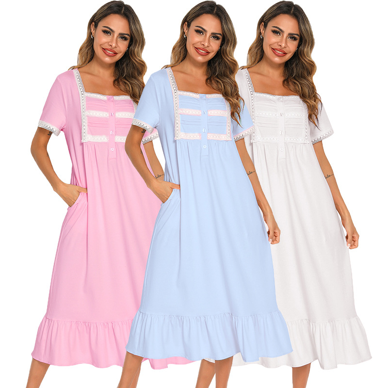 CHINEE New Design Women Cotton Pajamas Dress Maternity Night Gowns Pregnant Nursing Dress