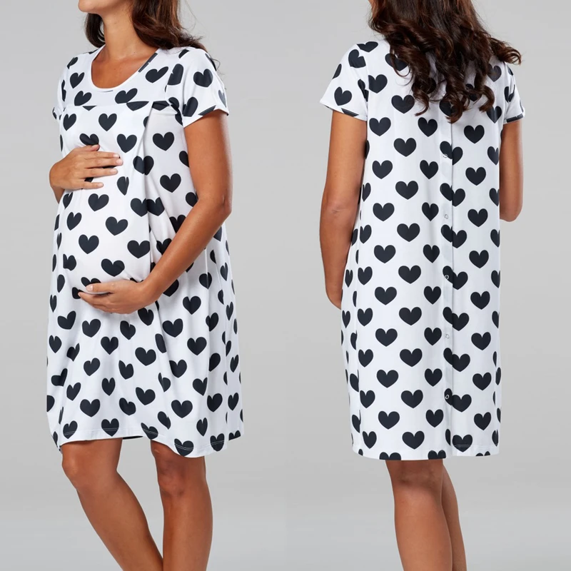 CHINEE New Fashionable Maternity Nightgown Lounge Wear Nursing Nightie Pregnancy Dress for Baby Breastfeeding