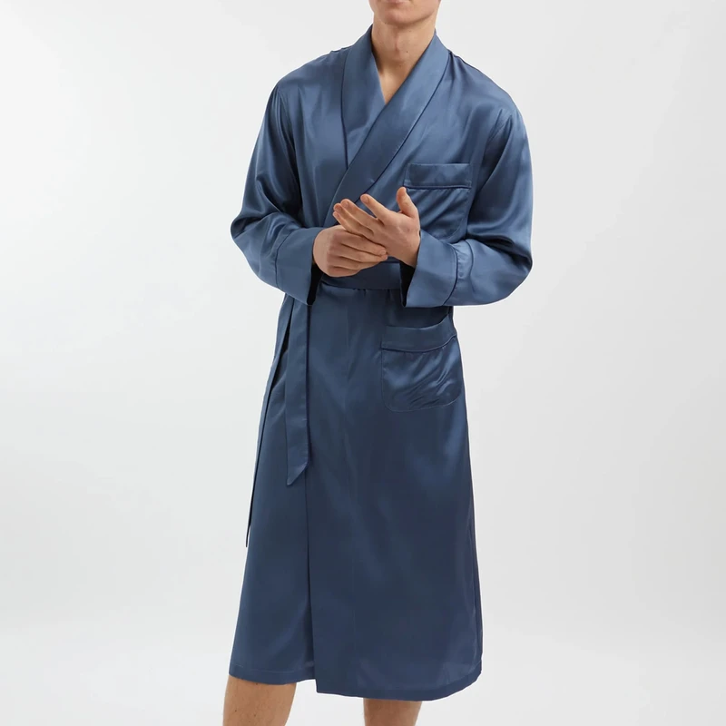 CHINEE New Luxury Silk Men's Robe Luxury Hotel Use Sleepwear Long Robe for Men Breathable Nightwear Robe for Men