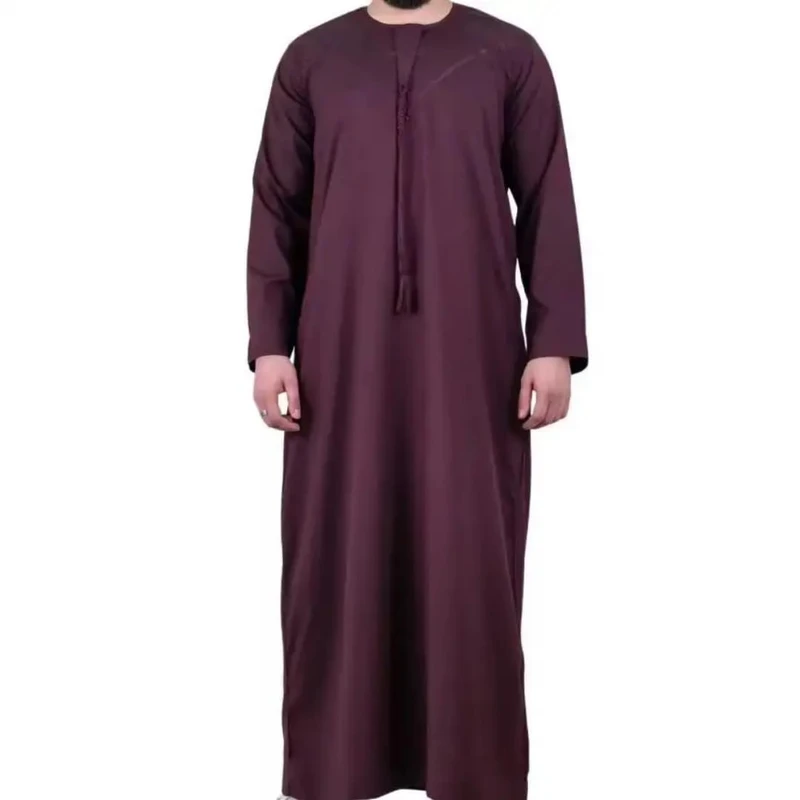 CHINEE New Men's Jubba Thobe Arabic Islamic Casual Beaded Polyester Four Way Stretch Breathable Lightweight Winter Abaya Long Robe