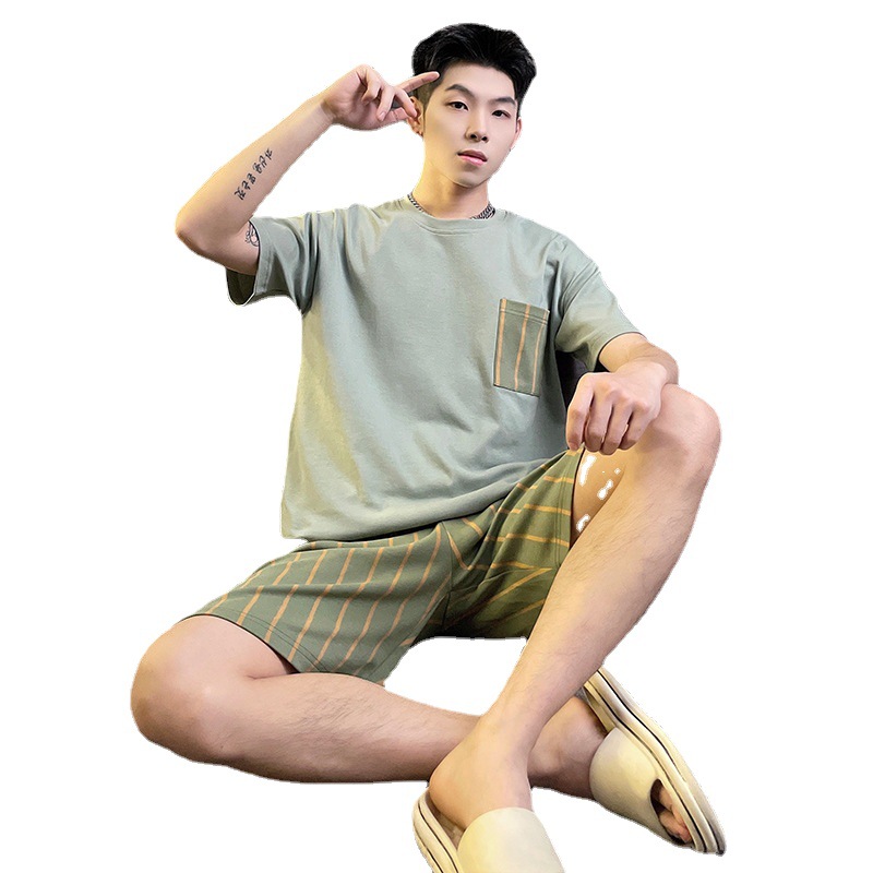CHINEE New Men's Summer Breathable Short Sleeve Pajama Set Lightweight Casual Loungewear for Men Homewear Sleepwear with Relaxed Fit
