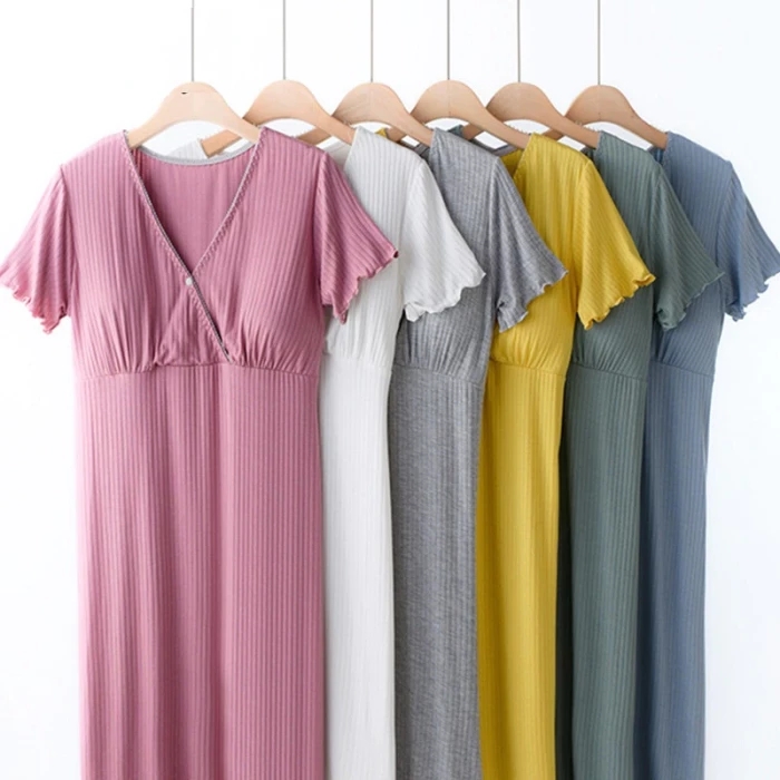 CHINEE New Pregnancy Nursing Pajamas Mother Breastfeeding Nightgown Elegant Maternity Nursing Dress