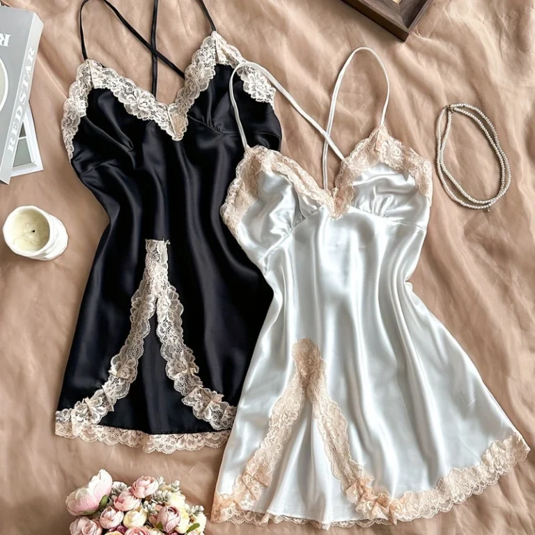 CHINEE-New-Satin-Nightdress-Contrast-Lace-V-neck-Chemise-Dress-Erotic-Backless-Nightie-Soft-Womens-Pajamas