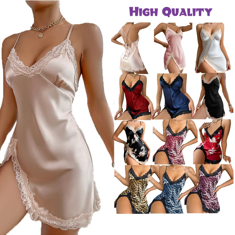 CHINEE New Sexy Lingerie Women's Nightwear Lace Satin Suspender Bathrobe Sexy Nighty Nightgown Night Dresses for Woman